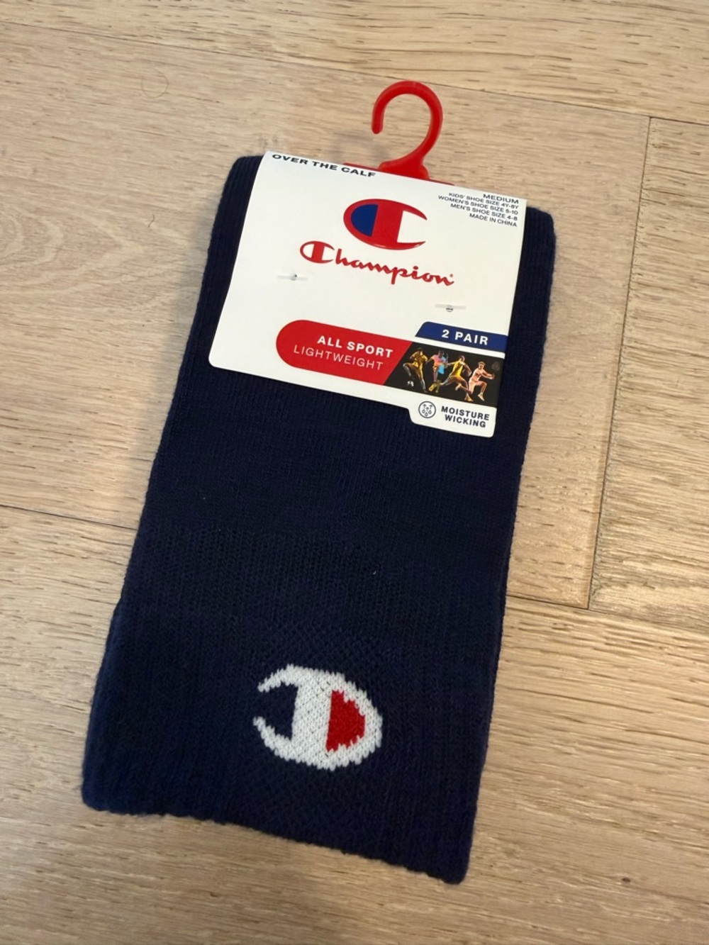 Champion Navy Athletic Over the Calf  Socks 2 Pack Medium NEW